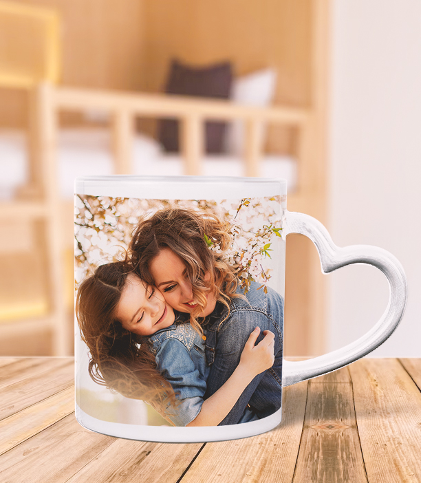 Personalised Heart Handle Photo Mug