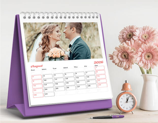 Wedding photo printed on desk calendar